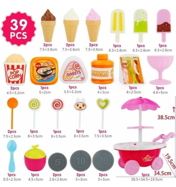 Flipzonia Kids Sweet Shop Toy Cart with 39 Accessories - Image 2