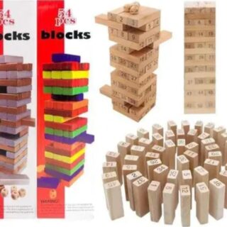 Wooden Numbered Jenga Blocks Game – 54 Pieces with Dice | Educational & Fun Stacking Game for Kids & Adults