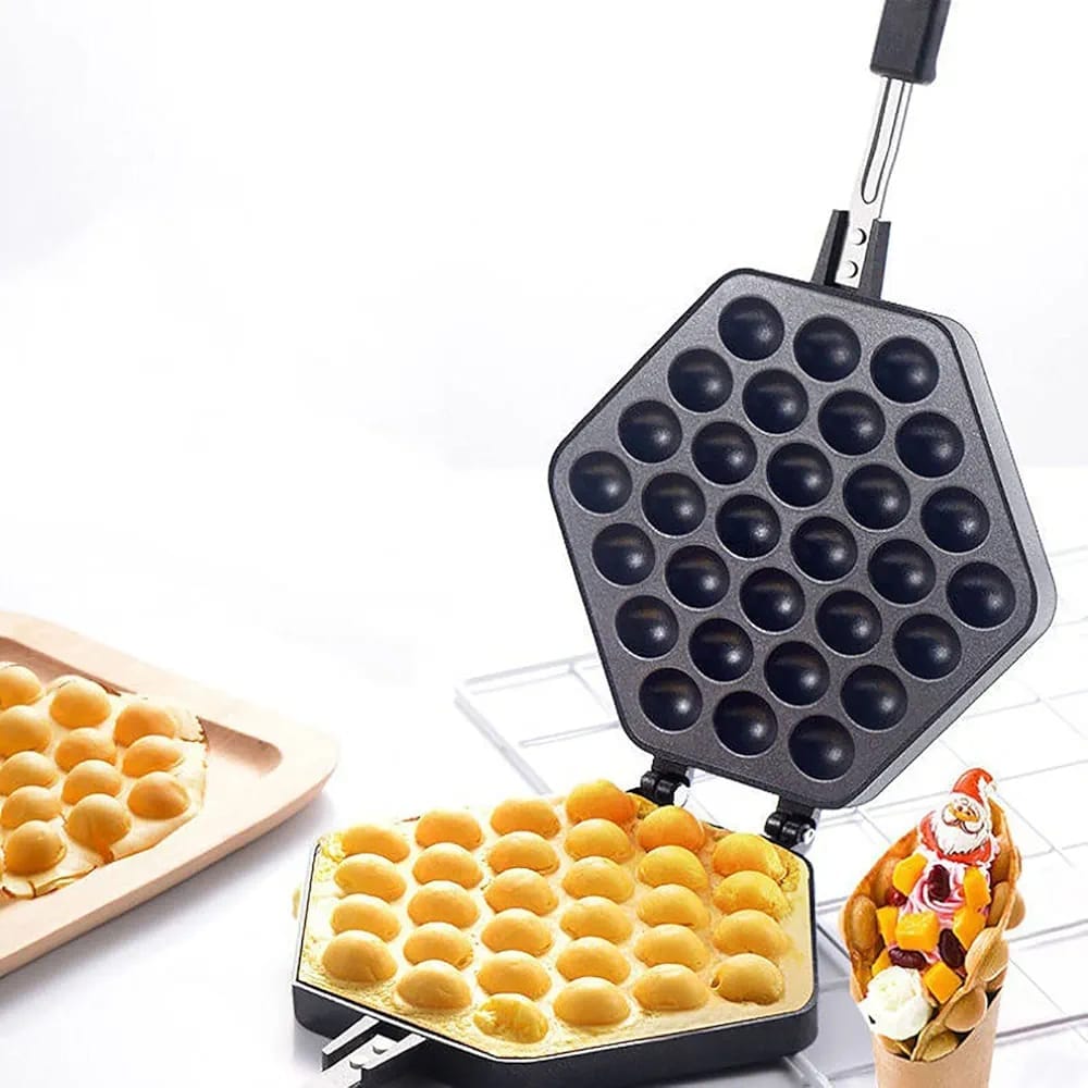 Flipzonia Non-Stick Aluminum Bubble Waffle Maker – Durable Egg Cake Pan for Gas Stove, 500g