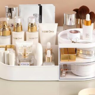 Flipzonia Multi-Functional Cosmetic Makeup Organizer – 2 Transparent Drawers, 6 Compartments, Polished Plastic Finish