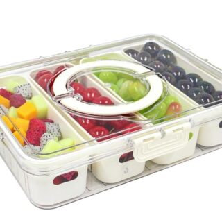 Flipzonia Fridge Storage Box – 4 Compartments, 12.1"x9.4"x2.7", Airtight with Lid & Handle