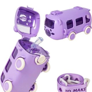 Mashur Fab Rover Water Bottle for Kids – 300ml Insulated Plastic Bottle with Wheels & Strap (Purple)