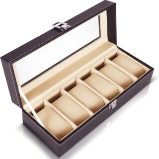 Luxury 6-Slot PU Leather Watch Storage Box with Glass Lid & Cushions